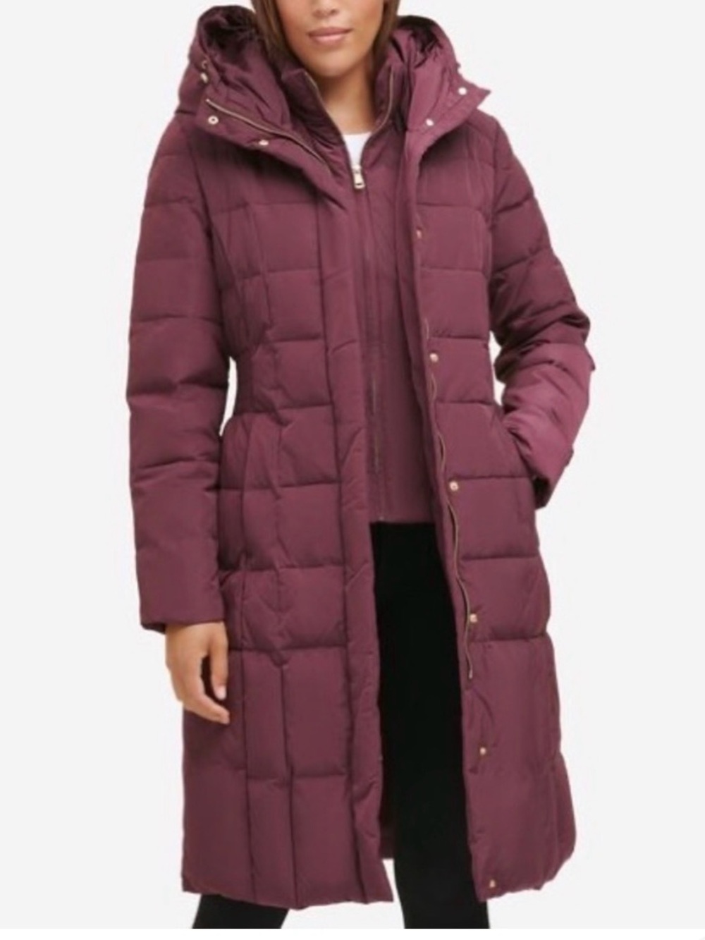 COLE HAAN Signature Women's 32" Hooded Taffeta Down Coat